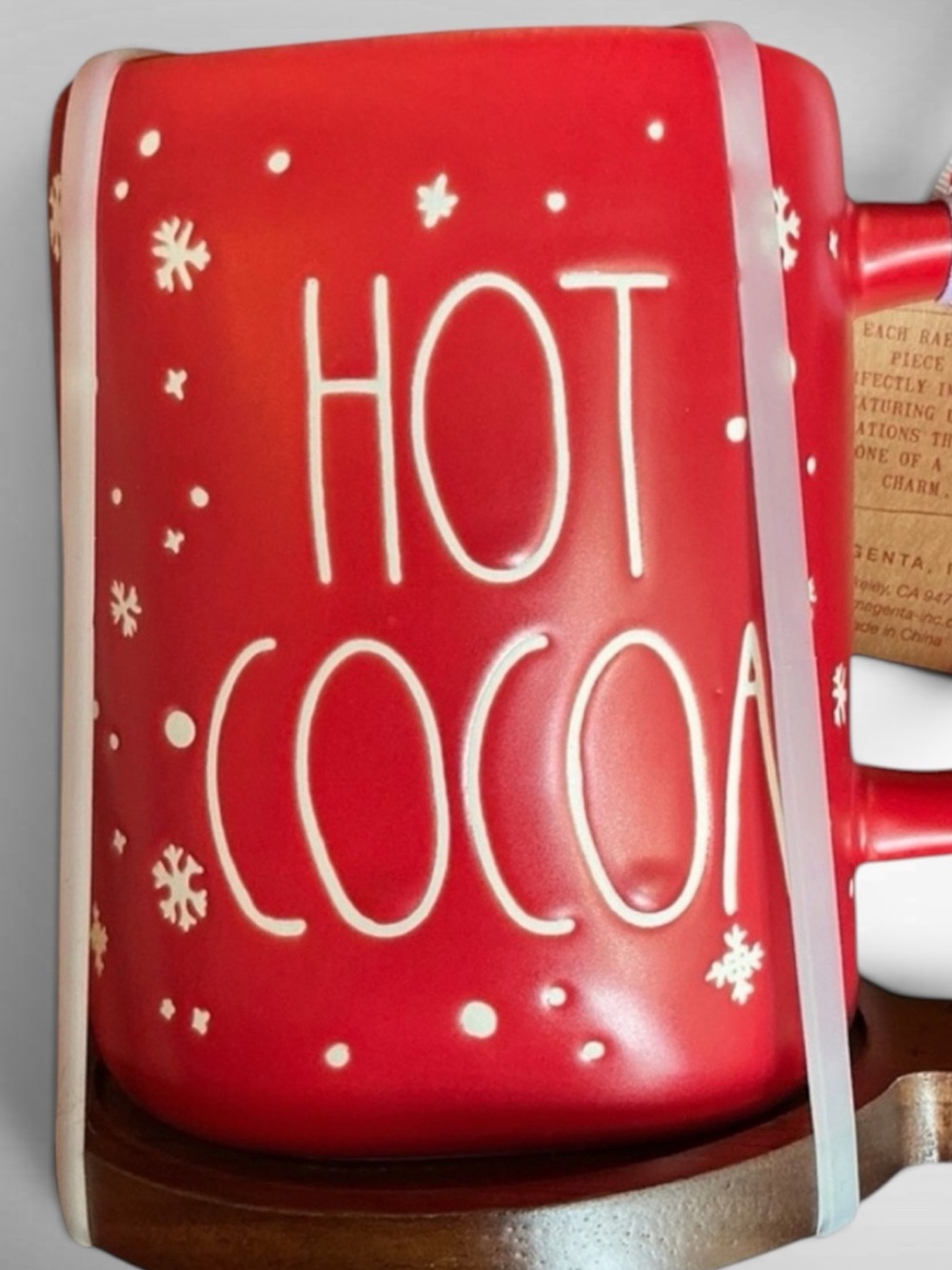 Rae Dunn HOT COCOA Christmas Mug with Wooden Coaster NWT